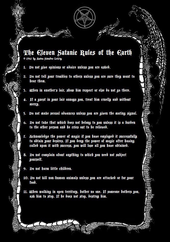 Έντεκα κανόνες της Γης από την Εκκλησία του Σατανά