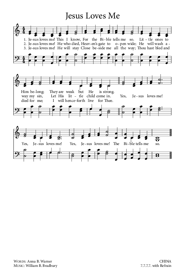 Слова гімну "Jesus Loves Me" у виконанні Anna B. Warner